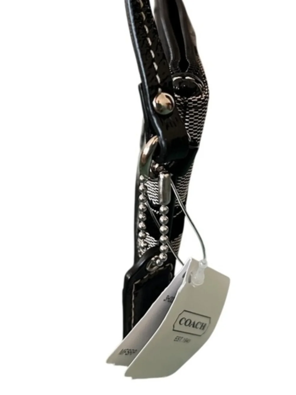 Coach NWT! Black and Gray Signature Canvas Wristlet with Leather Trim - Picture 3 of 9